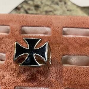 Silver and Black Cross Ring